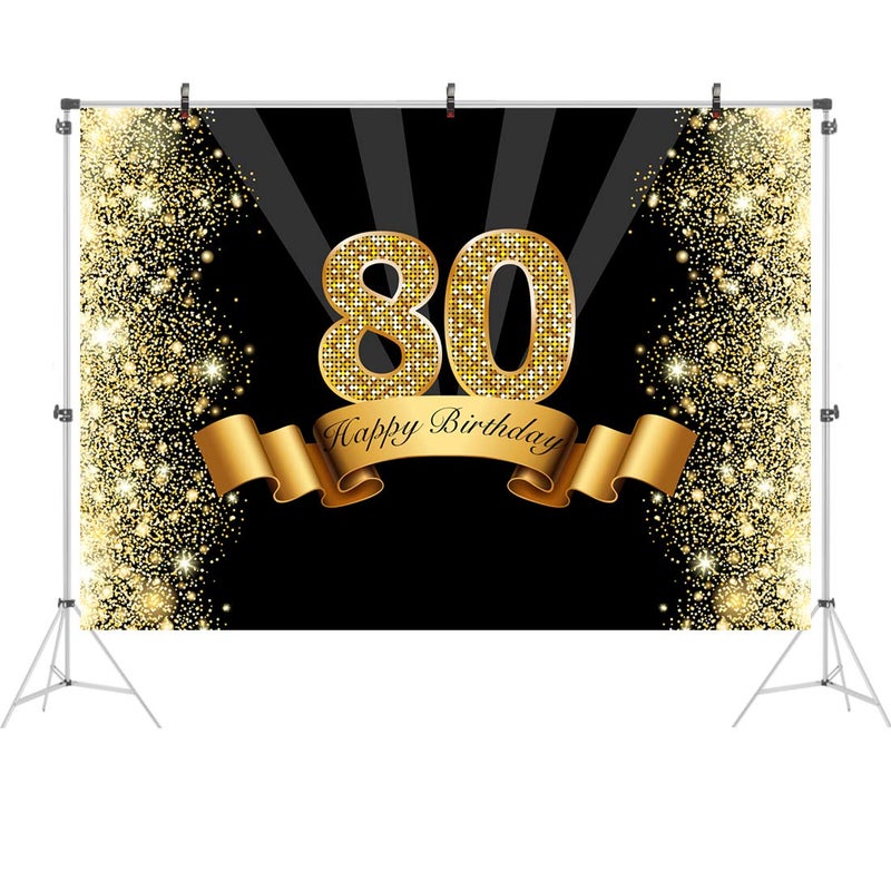 Ticuenicoa Happy 80th Birthday Backdrop Gold 80 Birthday Background 7x5ft Glitter 80th Birthday Backdrops for Party Photography 80 Years Old Decor Eighty Birthday Party Banner 80 Photo Booth Props - Image 2